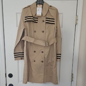 CAbi Tan Trench Coat with Black Accents